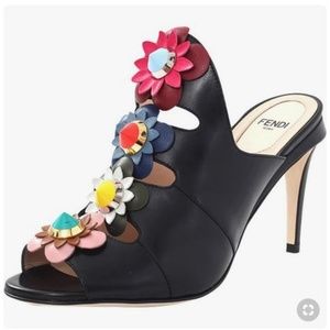 Fendi Flower Embellished Mules, Size 35